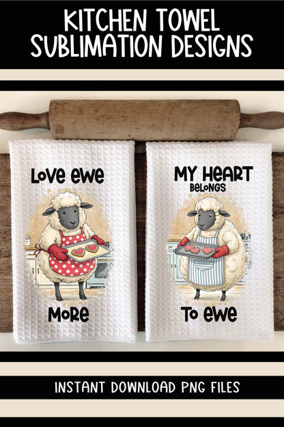 Valentine Sheep Baking Cookies - Kitchen Towel Sublimation Designs