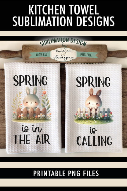 Spring Easter Bunnies with Fence - Kitchen Towel Sublimation Designs