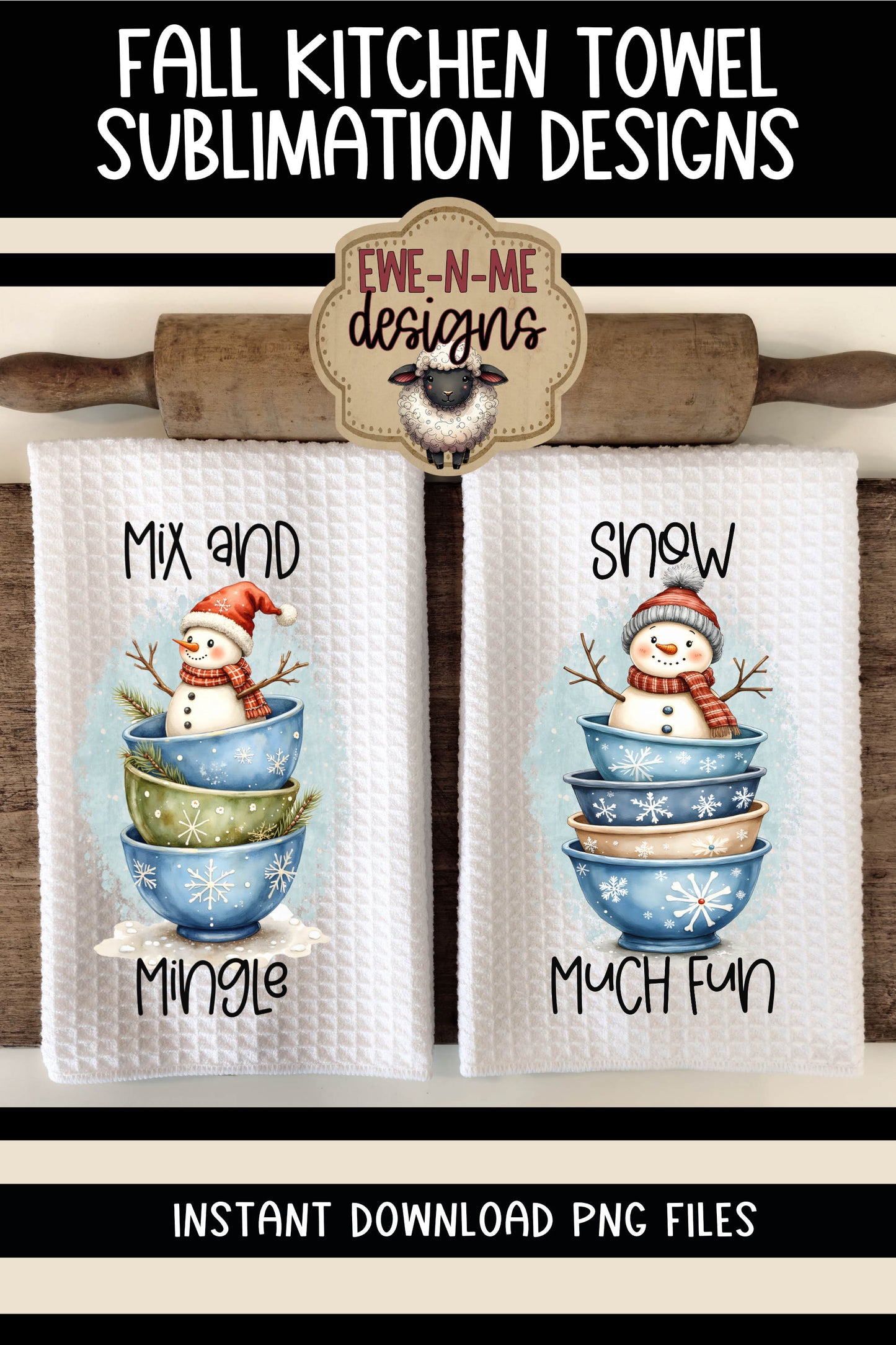 Snowman Mixing Bowls - Kitchen Towel Sublimation Designs
