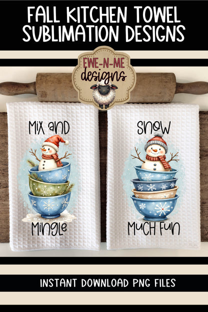 Snowman Mixing Bowls - Kitchen Towel Sublimation Designs