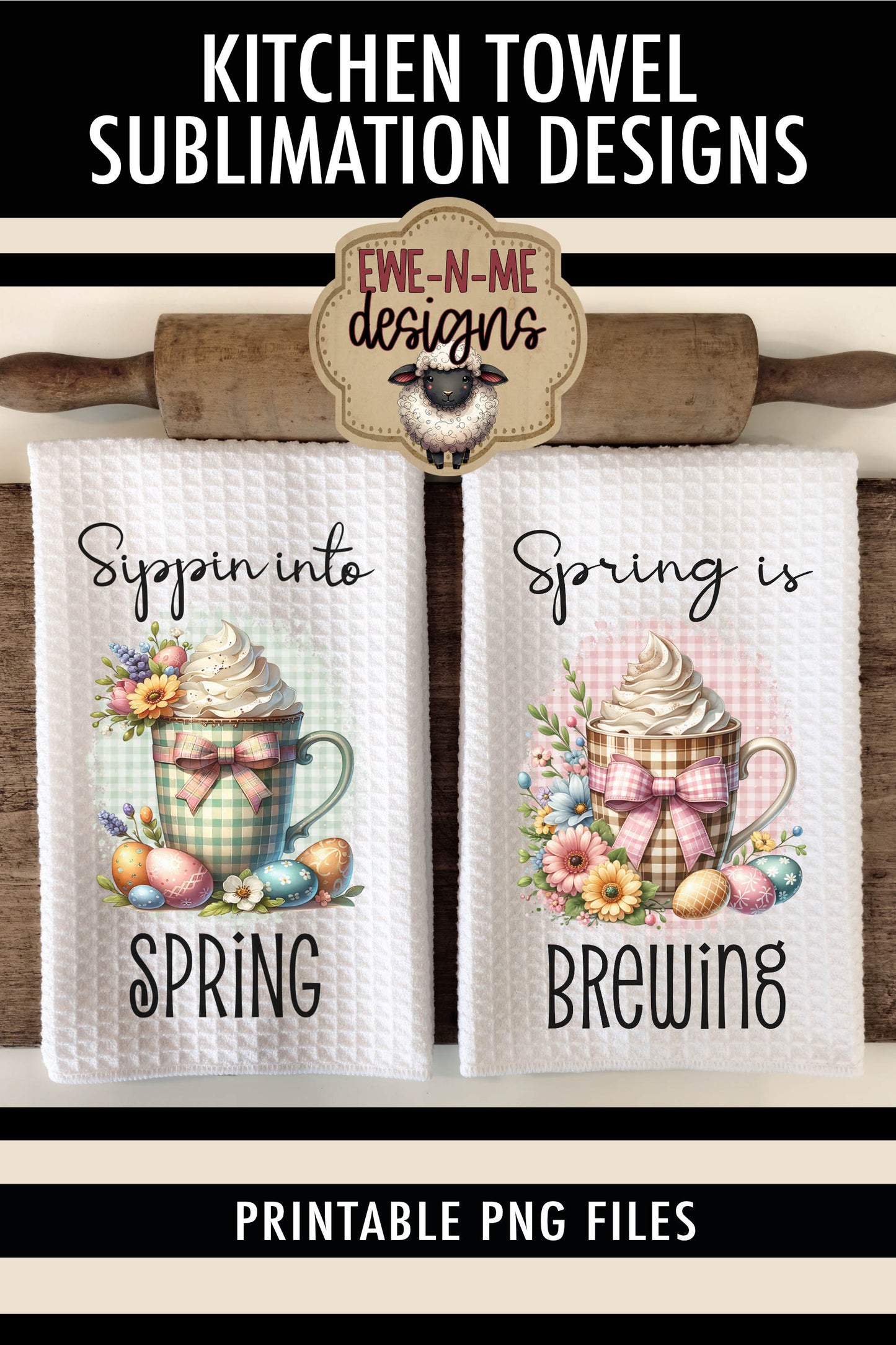 Plaid Spring Mugs With Easter Eggs - Kitchen Towel Sublimation Designs