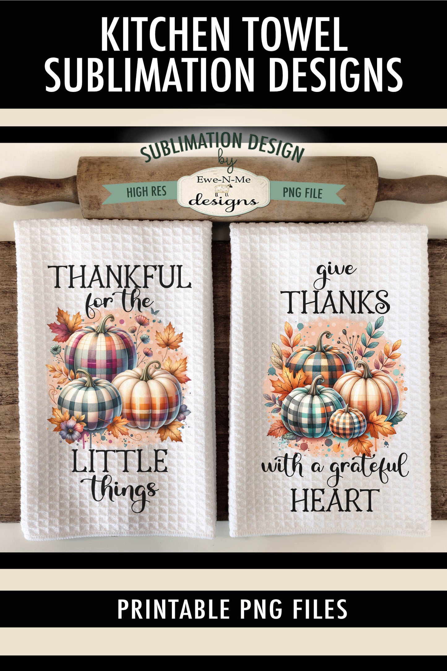 Plaid Pumpkins Fall Harvest - Kitchen Towel Sublimation Designs