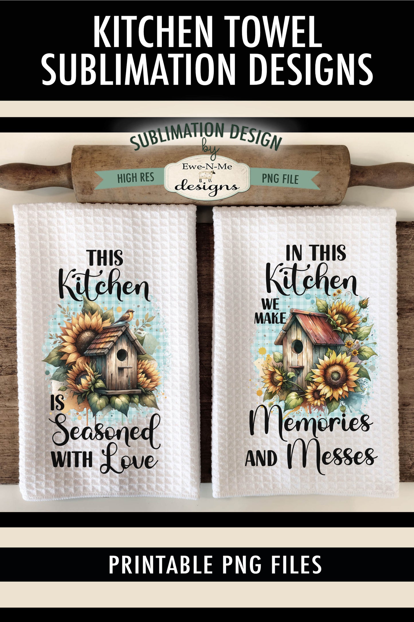 Rustic Bird Houses and Sunflowers - Kitchen Towel Sublimation Designs