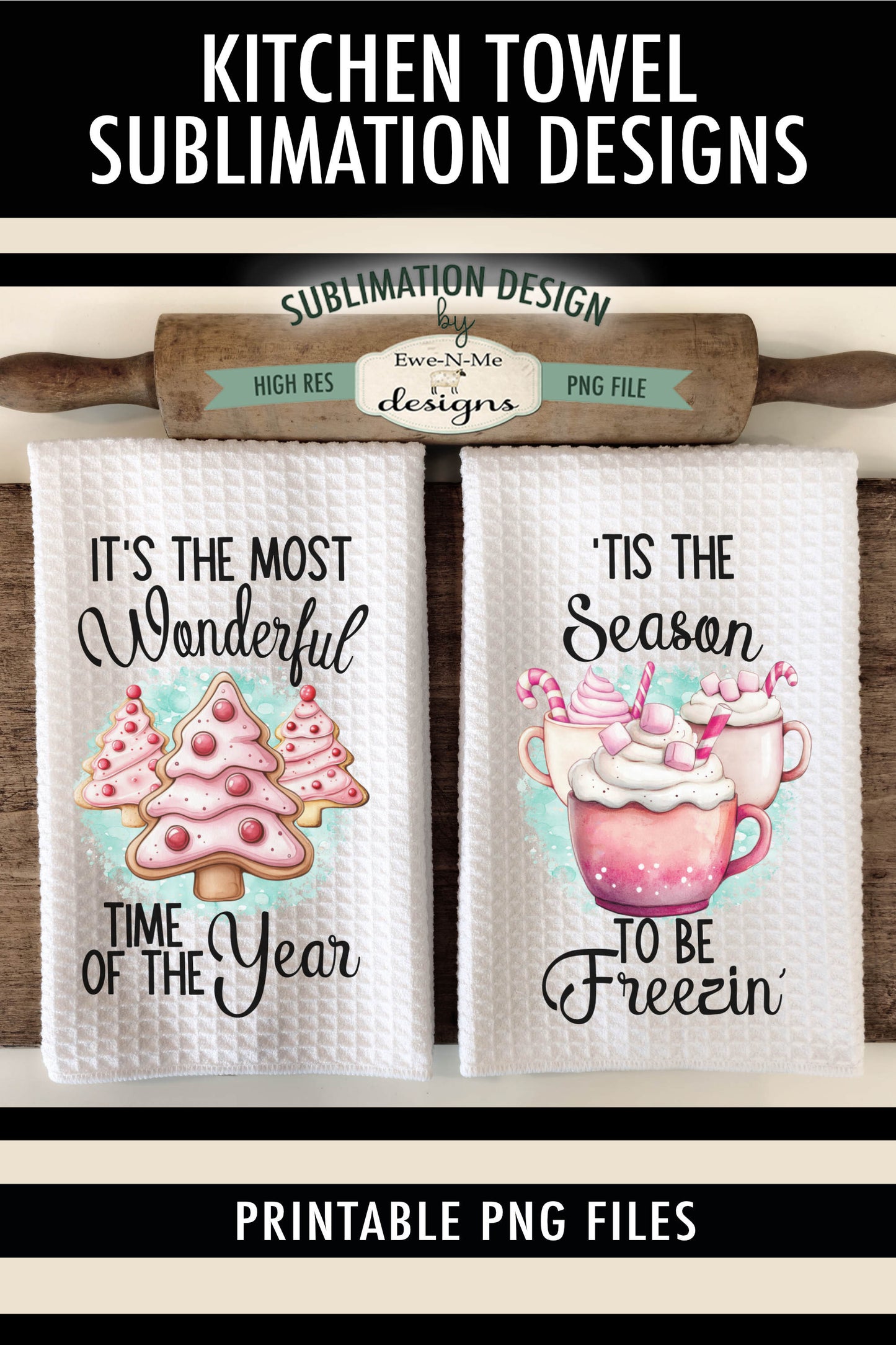 Pink Christmas Cookies - Kitchen Towel Sublimation Designs
