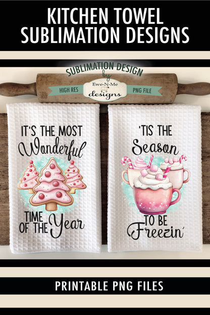 Pink Christmas Cookies - Kitchen Towel Sublimation Designs