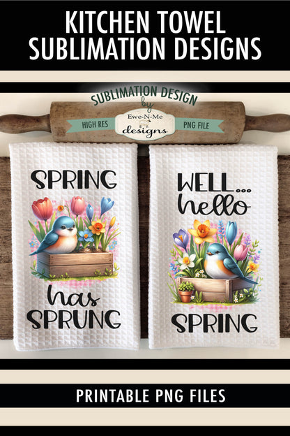Spring Flowers and Birds - Kitchen Towel Sublimation Designs