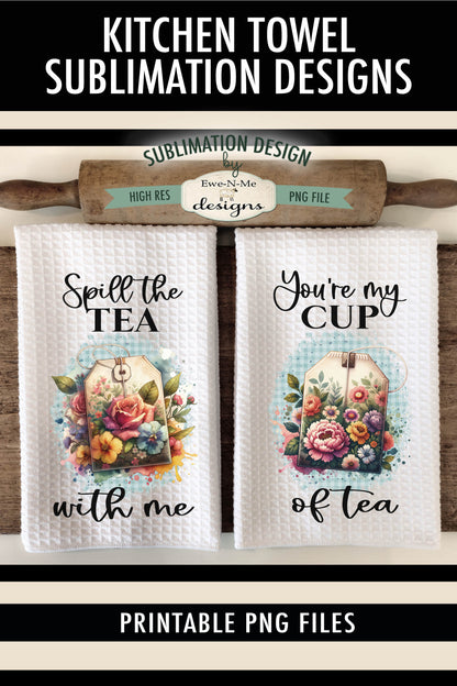 Floral Tea Bags - Kitchen Towel Sublimation Designs