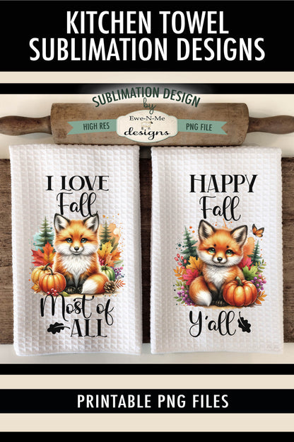 Fall Fox with Pumpkins - Kitchen Towel Sublimation Designs