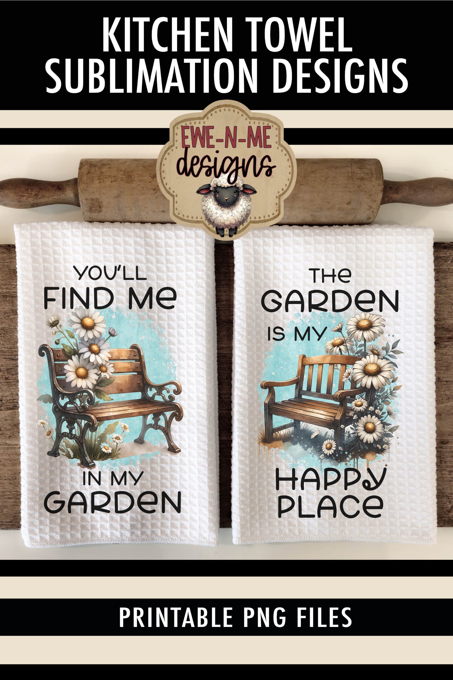 Garden Benches Daisy -  Kitchen Towel Sublimation Designs