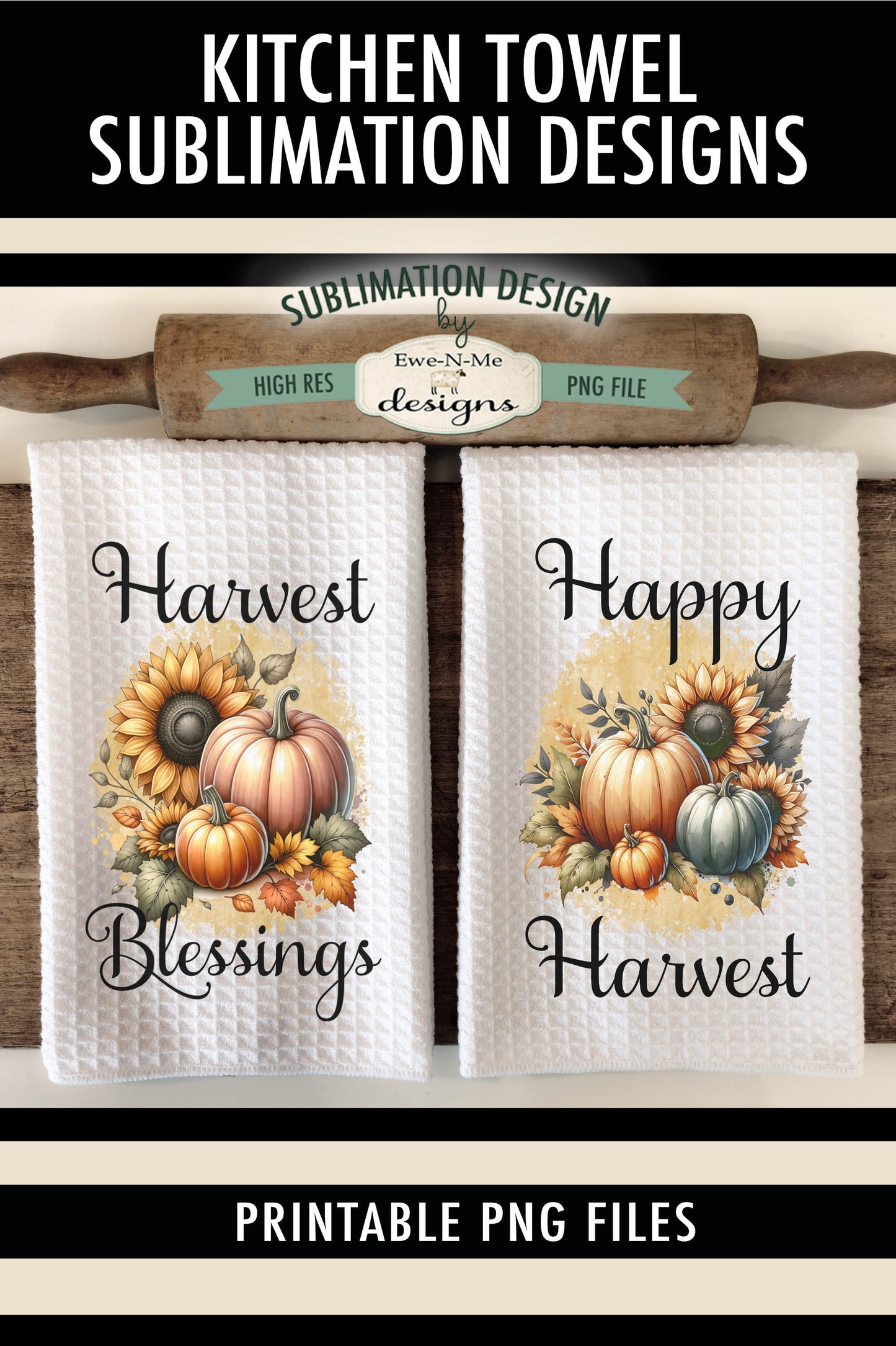 Harvest Pumpkins and Sunflowers - Kitchen Towel Sublimation Designs