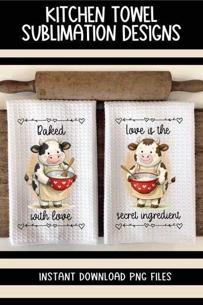 Valentine Cows Baking Cookies - Kitchen Towel Sublimation Designs