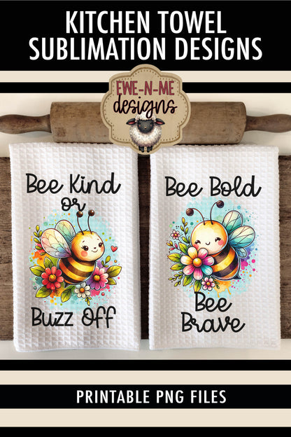 Cute Bees Bee Kind Bee Brave - Kitchen Towel Sublimation Designs
