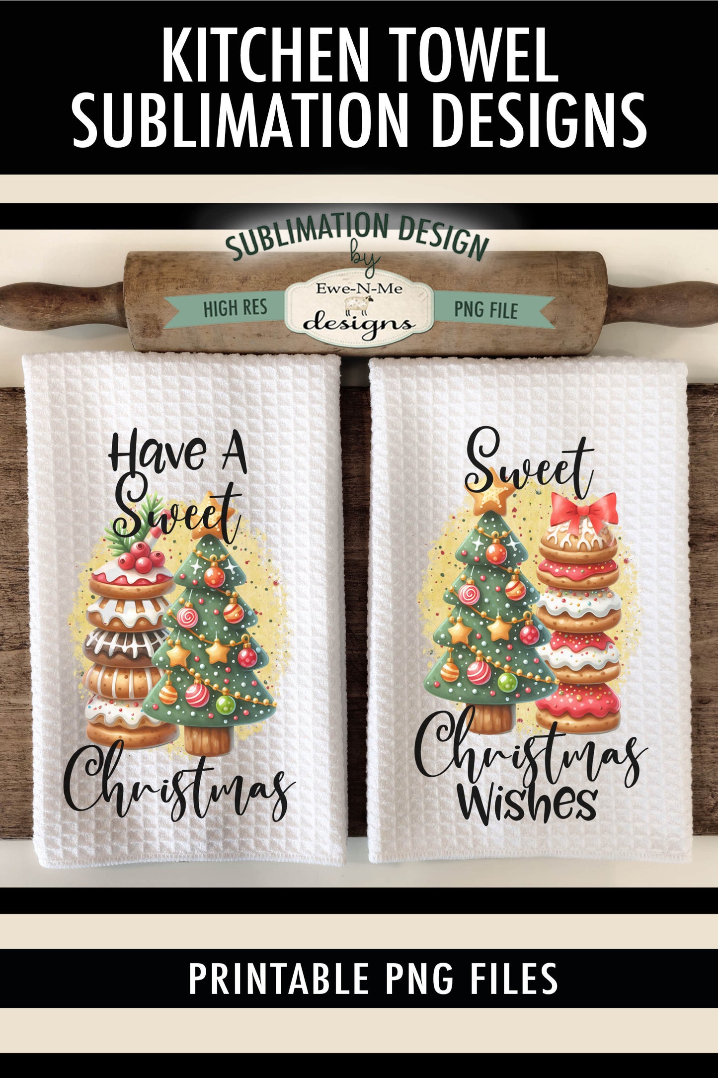 Stacked Cookies and Christmas Tree - Kitchen Towel Sublimation Designs