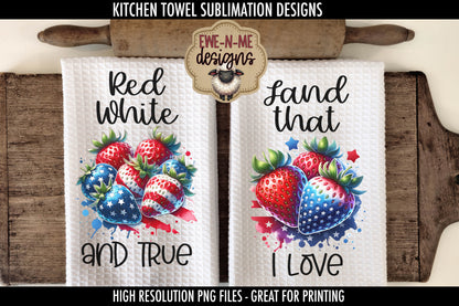 Patriotic Strawberries - Kitchen Towel Sublimation Designs