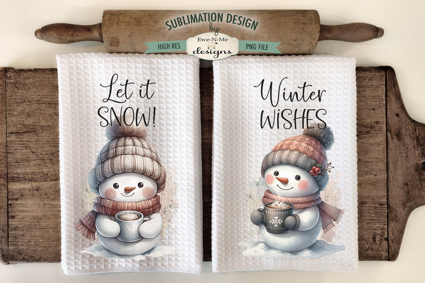 Holiday Snowmen #1 - Bundle of 16 - Kitchen Towel Sublimation Designs
