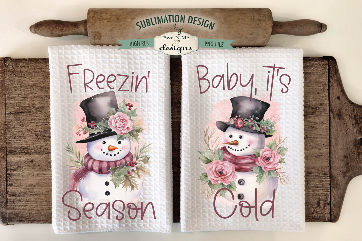 Holiday Snowmen #1 - Bundle of 16 - Kitchen Towel Sublimation Designs