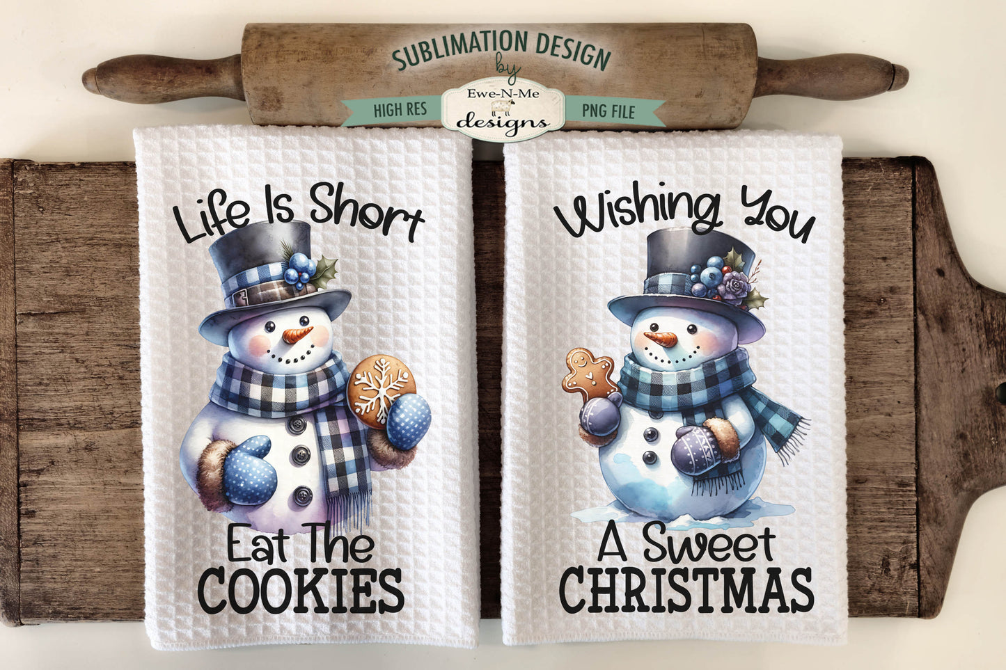 Holiday Snowmen #1 - Bundle of 16 - Kitchen Towel Sublimation Designs