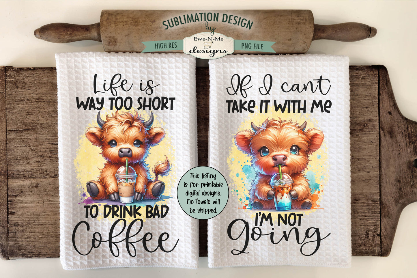 Highland Cow Designs - Bundle of 16 - Kitchen Towel Sublimation Designs