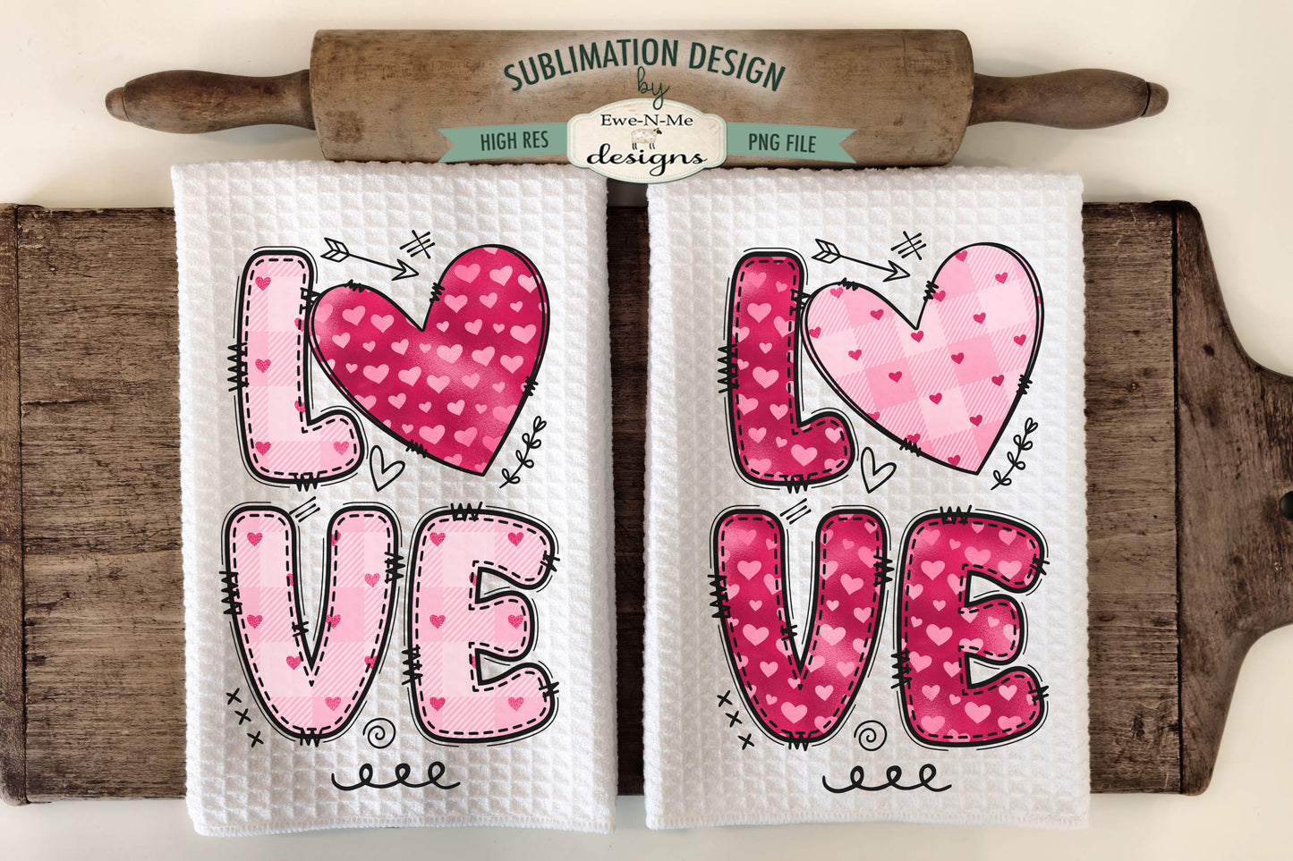 Valentine Love Hearts and Doodle Letters - Kitchen Towel Sublimation Designs