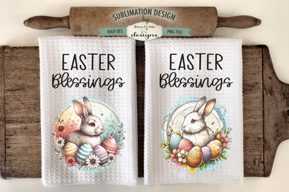 Easter Blessings Bunny with Eggs - Kitchen Towel Sublimation Designs