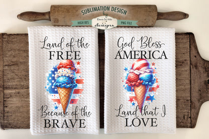 Patriotic Ice Cream Cones - Kitchen Towel Sublimation Designs