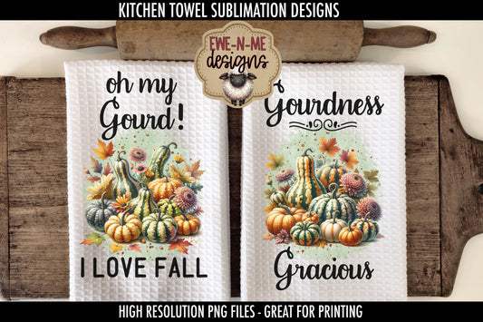 Watercolor Pumpkins & Gourds - Kitchen Towel Sublimation Designs