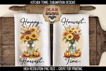 Harvest Mason Jar with Fall Flowers - Kitchen Towel Sublimation Designs
