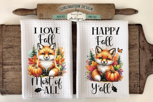 Fall Fox with Pumpkins - Kitchen Towel Sublimation Designs