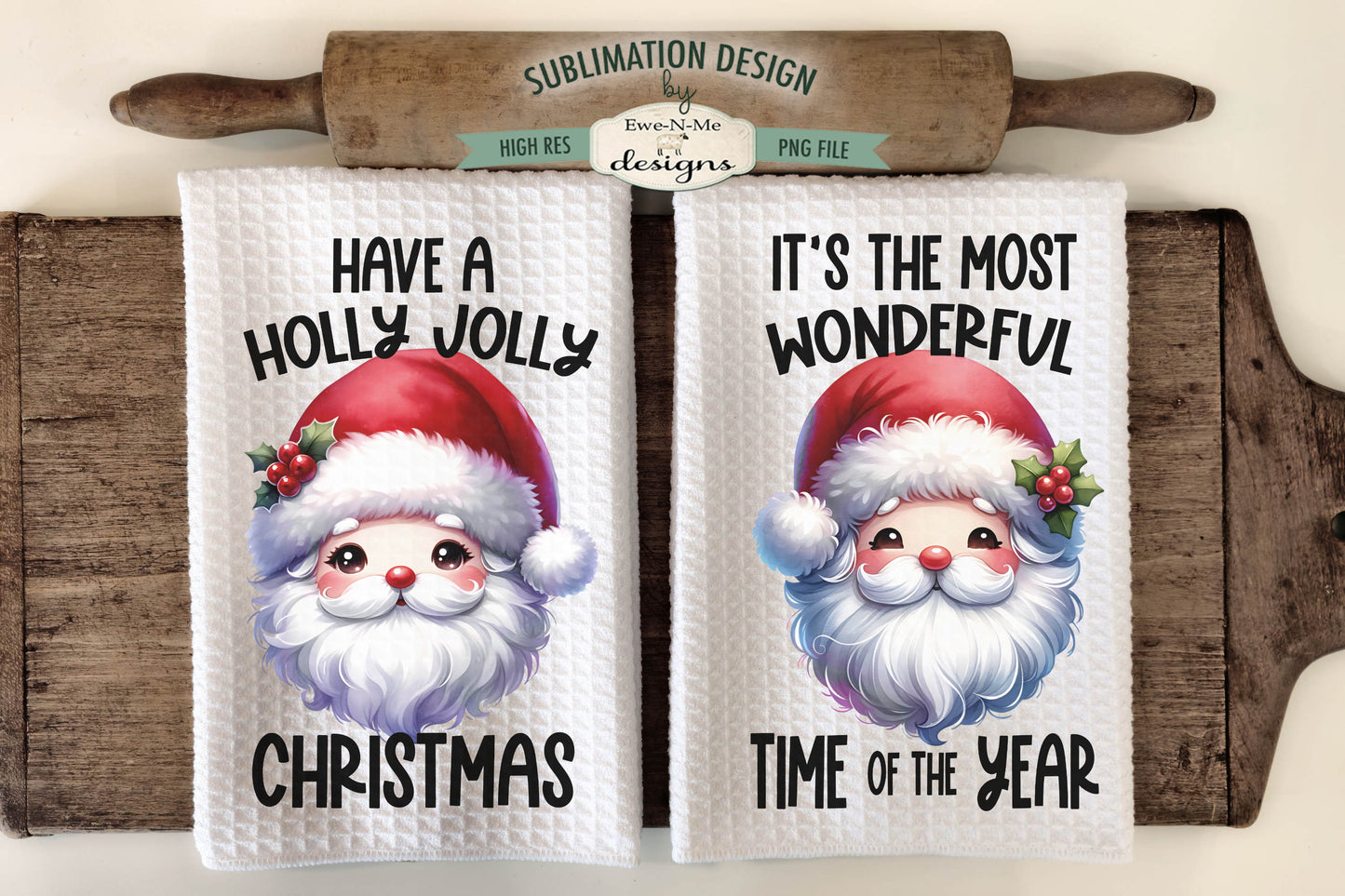 Santa Face with Fluffy Beard - Kitchen Towel Sublimation Designs