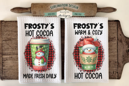 Snowman Hot Cocoa Cups - Kitchen Towel Sublimation Designs