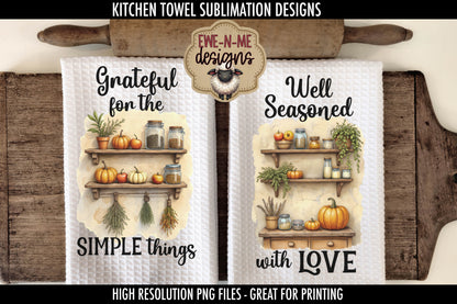 Fall Kitchen Shelves Pumpkins - Kitchen Towel Sublimation Designs