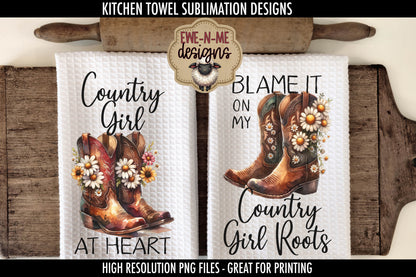 Cowgirl Boots with Daisy Country Girl - Kitchen Towel Sublimation Designs