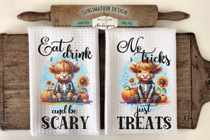 Halloween Highland Cow Skeleton - Kitchen Towel Sublimation Designs