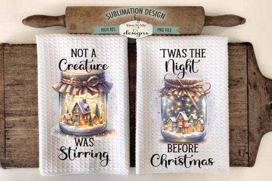 Night Before Christmas Village in Jar - Kitchen Towel Sublimation Designs