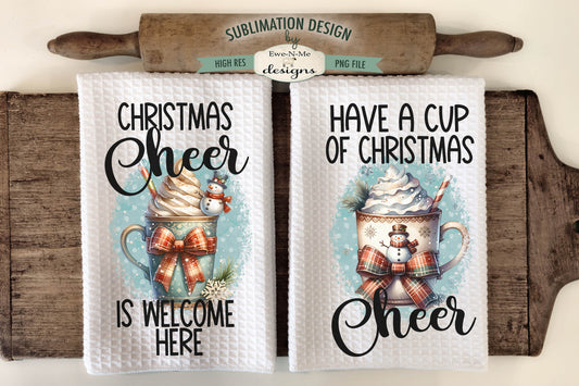 Christmas Cheer Snowman Mugs - Kitchen Towel Sublimation Designs