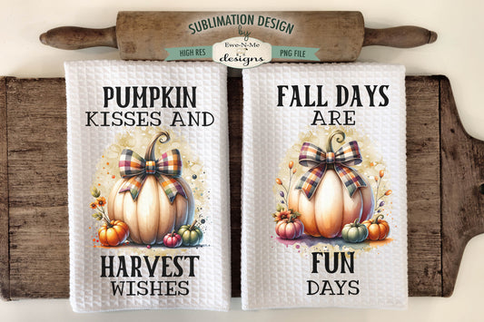 Pumpkins With Plaid Bows - Kitchen Towel Sublimation Designs