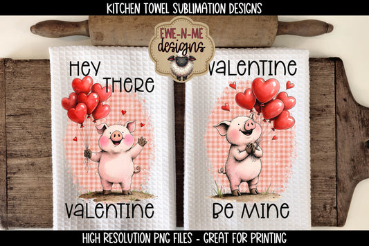 Valentine Pigs with Balloons - Kitchen Towel Sublimation Designs