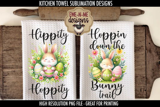 Easter Bunny With Decorated Eggs - Kitchen Towel Sublimation Designs