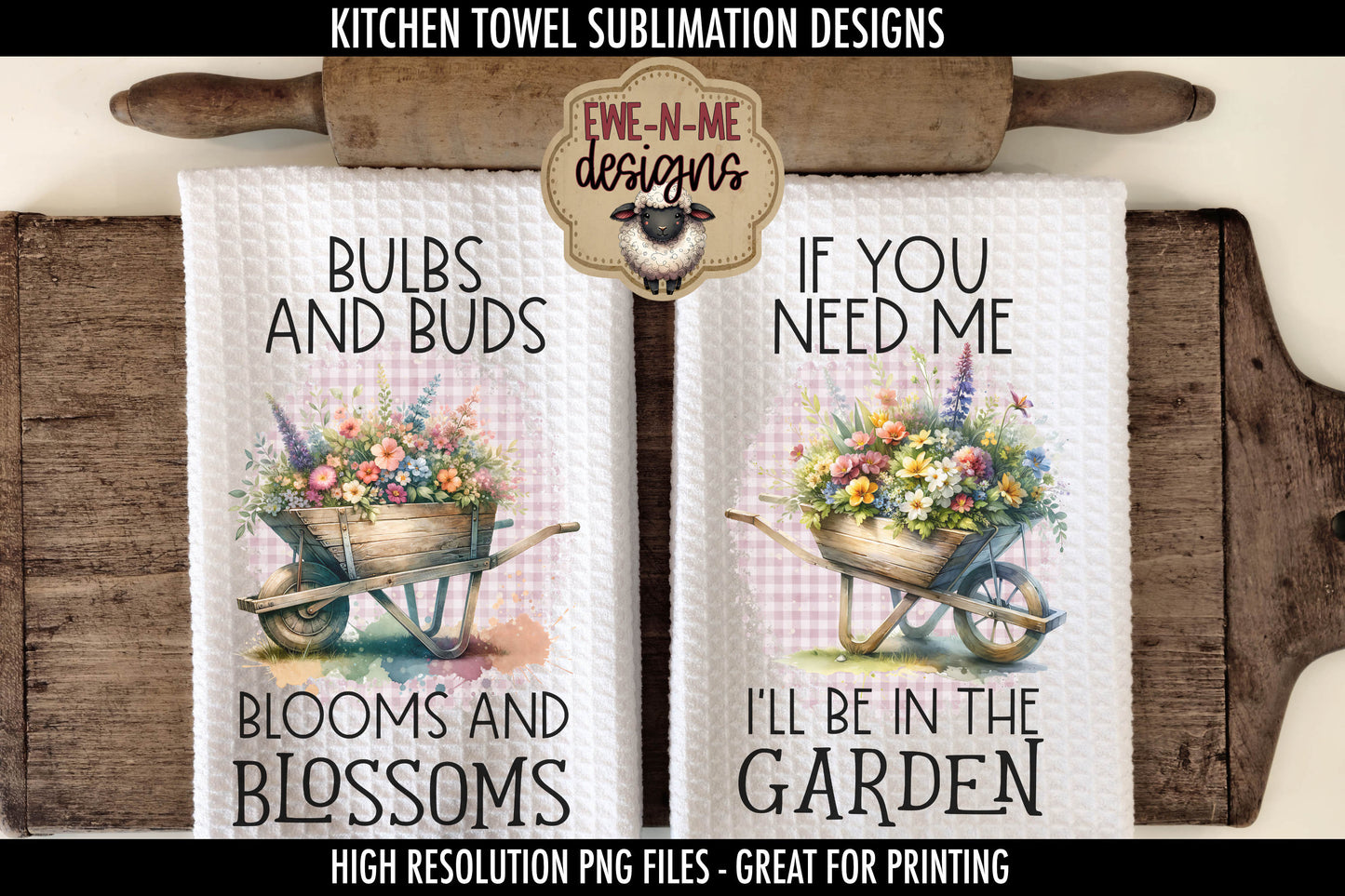 Spring Flowers Wheelbarrows - Kitchen Towel Sublimation Designs