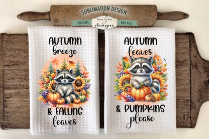 Fall Raccoons - Kitchen Towel Sublimation Designs