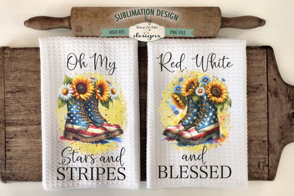 Patriotic Boots and Flowers - Kitchen Towel Sublimation Designs