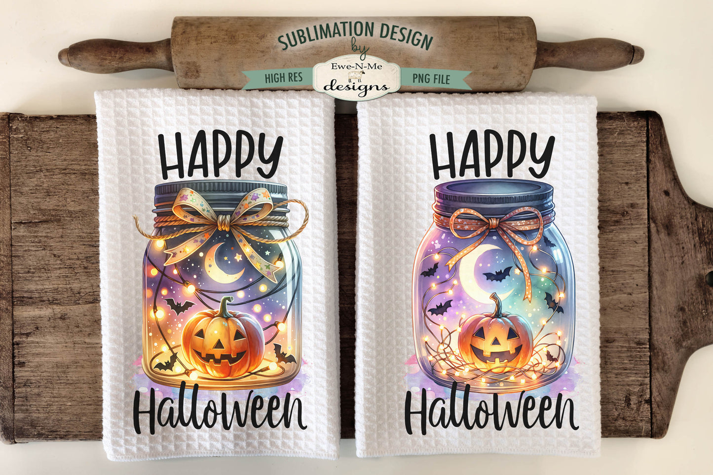 Halloween Jack O Lantern Mason Jar - Kitchen Towel Sublimation Designs