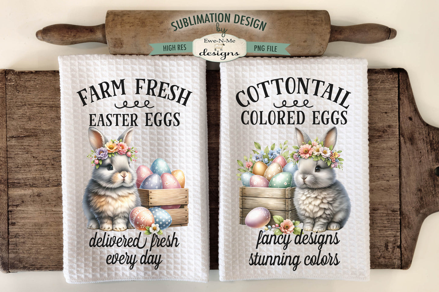 Cottontail Easter Eggs - Kitchen Towel Sublimation Designs