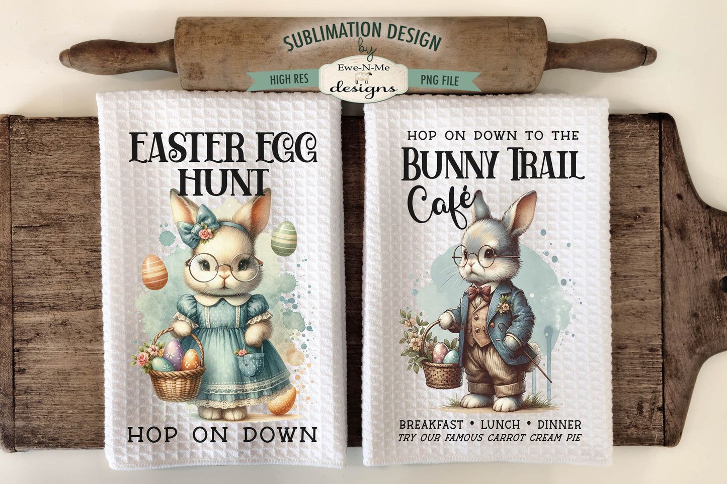 Vintage Easter Bunnies - Kitchen Towel Sublimation Designs