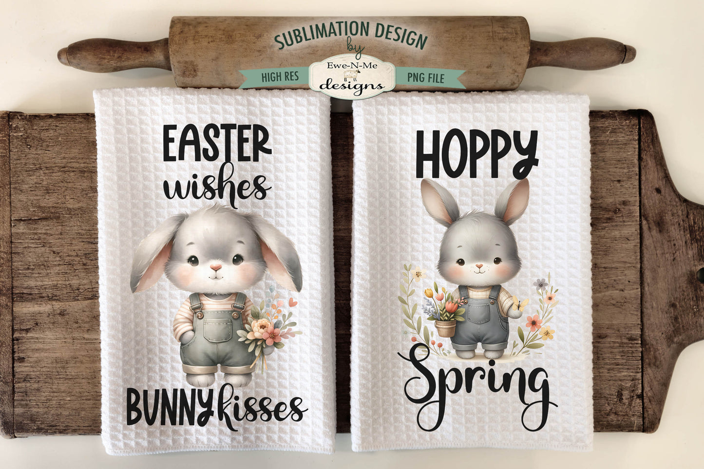 Spring Easter Bunny in Overalls - Kitchen Towel Sublimation Designs
