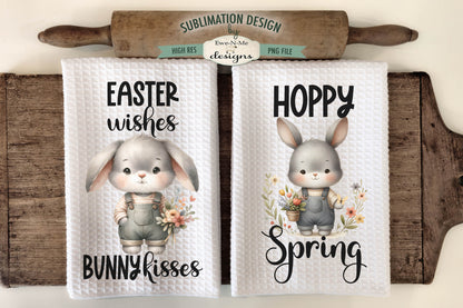 Spring Easter Bunny in Overalls - Kitchen Towel Sublimation Designs
