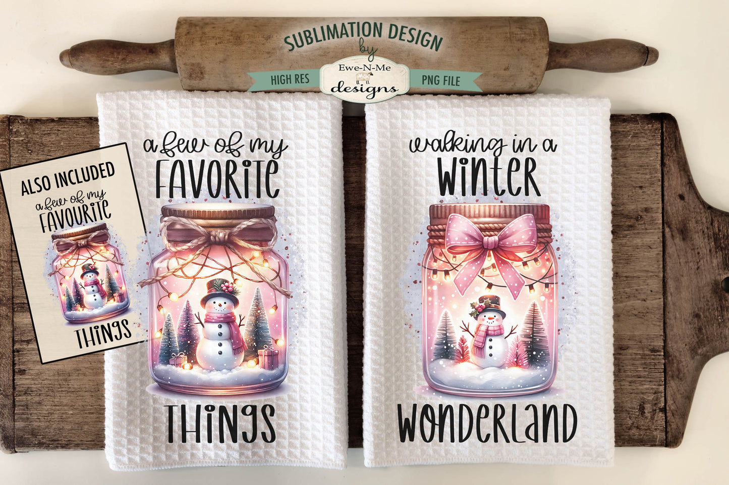 Pink Snowman Jars - Kitchen Towel Sublimation Designs