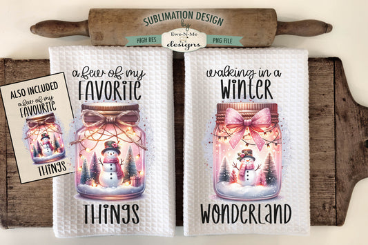 Pink Snowman Jars - Kitchen Towel Sublimation Designs