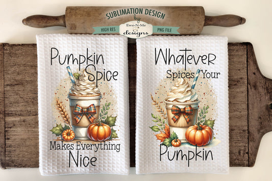Pumpkin Spice Latte Drinks - Kitchen Towel Sublimation Designs