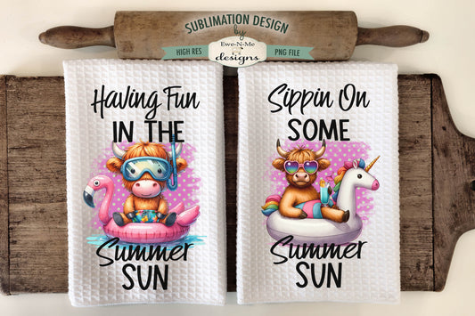 Summer Highland Cows Swimming Pool - Kitchen Towel Sublimation Designs